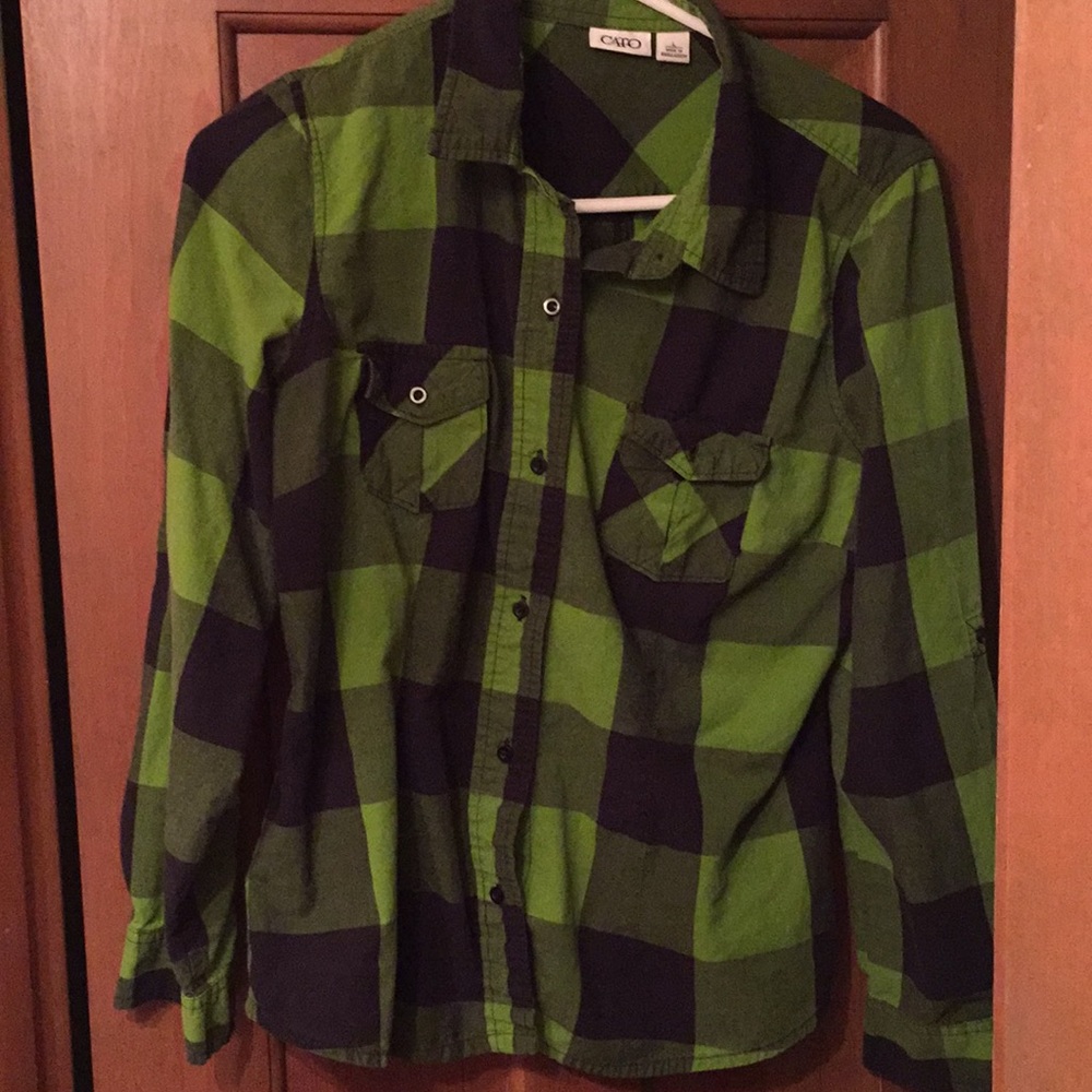 Green and Black Plaid Button Down Shirt